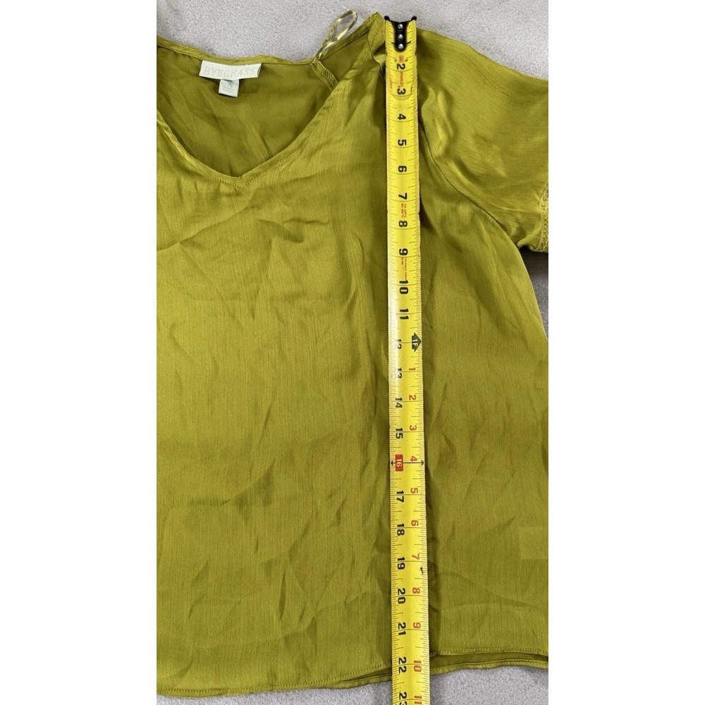 Ryegrass Satin Short Lacey Sleeve Blouse Womens S Chartreuse Green Romantic Chic - Picture 6 of 11